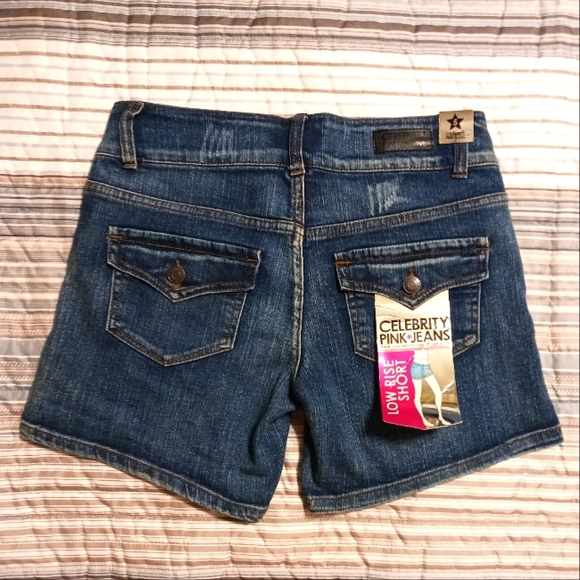 Celebrity Pink Junior's Sz 5 Low Rise Distressed Embroidered Stretch Jean Shorts - Picture 2 of 9